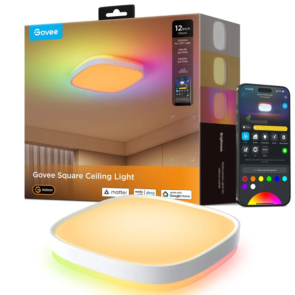 Govee H80A4 12inch RGBWW + RGBIC Square Smart Ceiling Light Lampa sufitowa LED